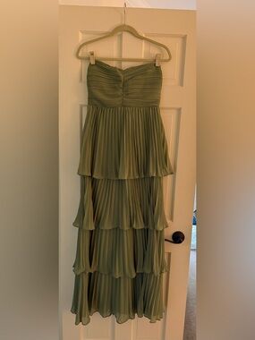 Lulu's Sage Strapless Tiered Maxi Dress
